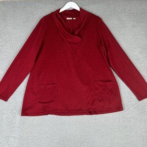 Logo Lori Goldstein Women's XL Sweater Thin Cowl V-Neck Pockets Tunic Red Flowy